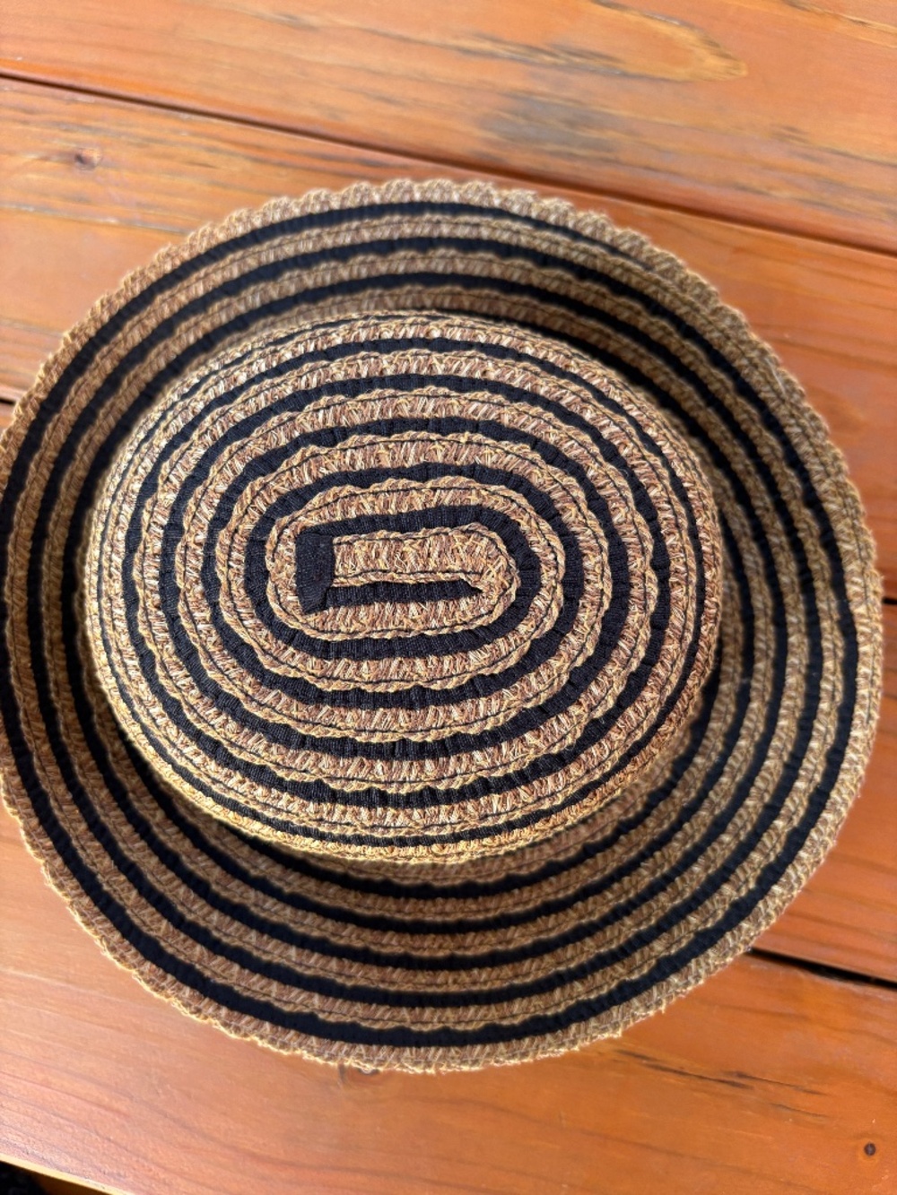 Eric Javits Packable Straw and Black Ribbon Bucket Sun Hat UPF 50+ Stripe - Picture 8 of 14